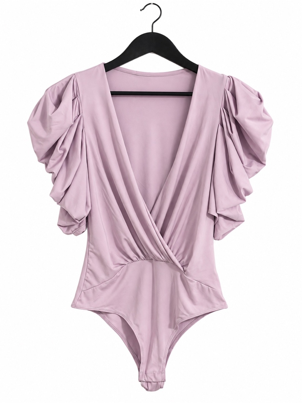 V-Neck Puff Sleeve Bodysuit in Dusty Lilac